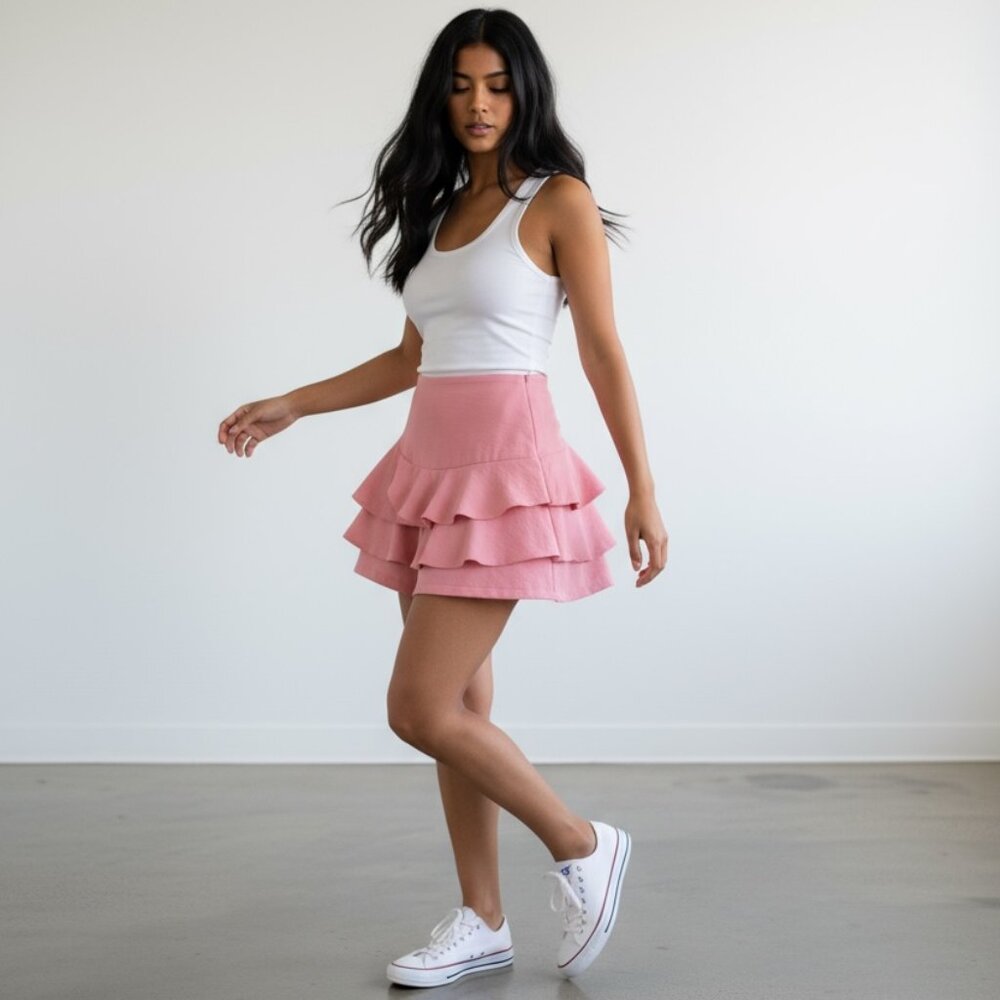 DO+BE Pink Ruffle Skort Size L – Tiered Flounce Mini Skiirt/skort
